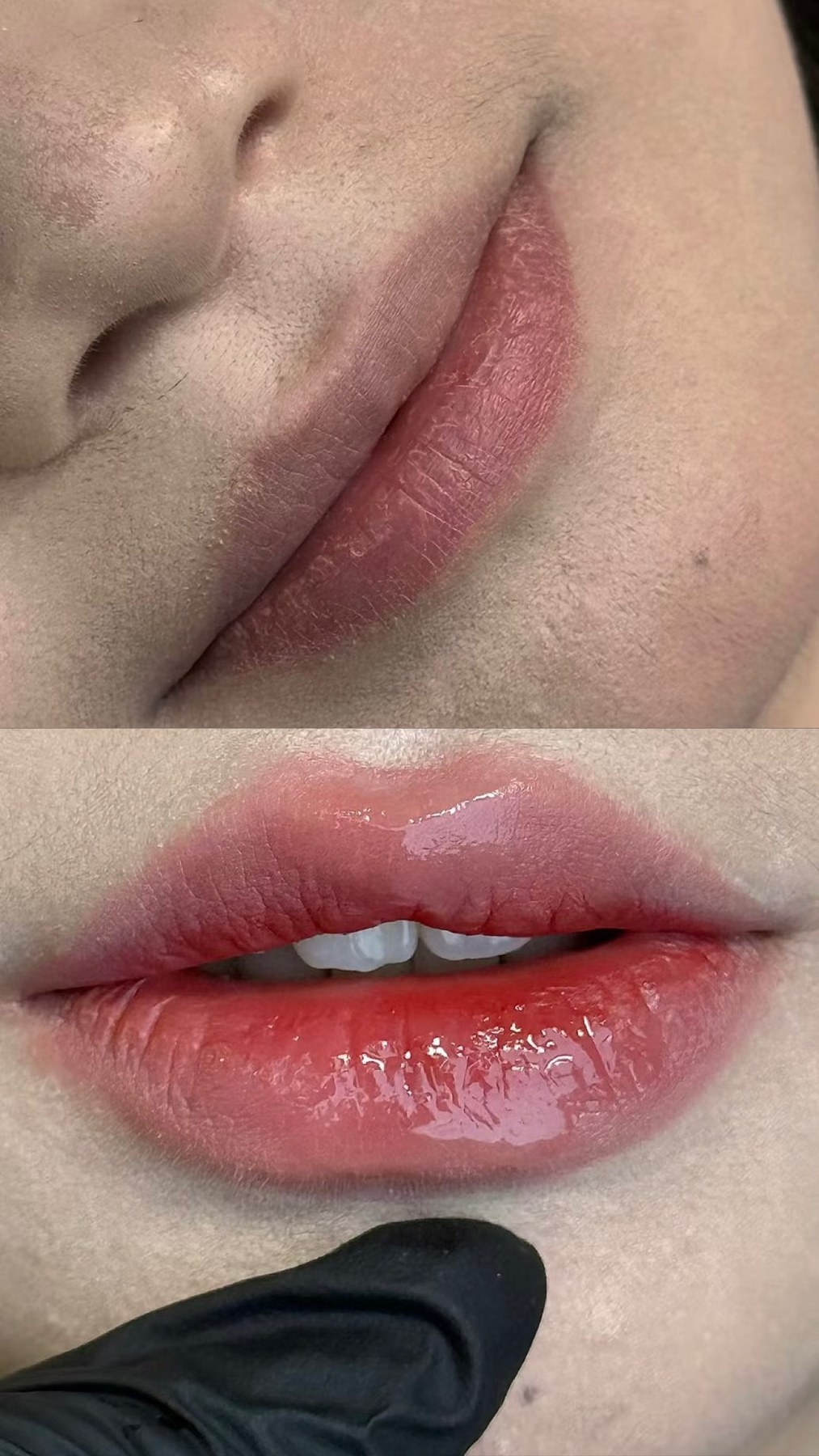 Natural lip blush before and after by Pinkc Nail Beauty in Kepong
