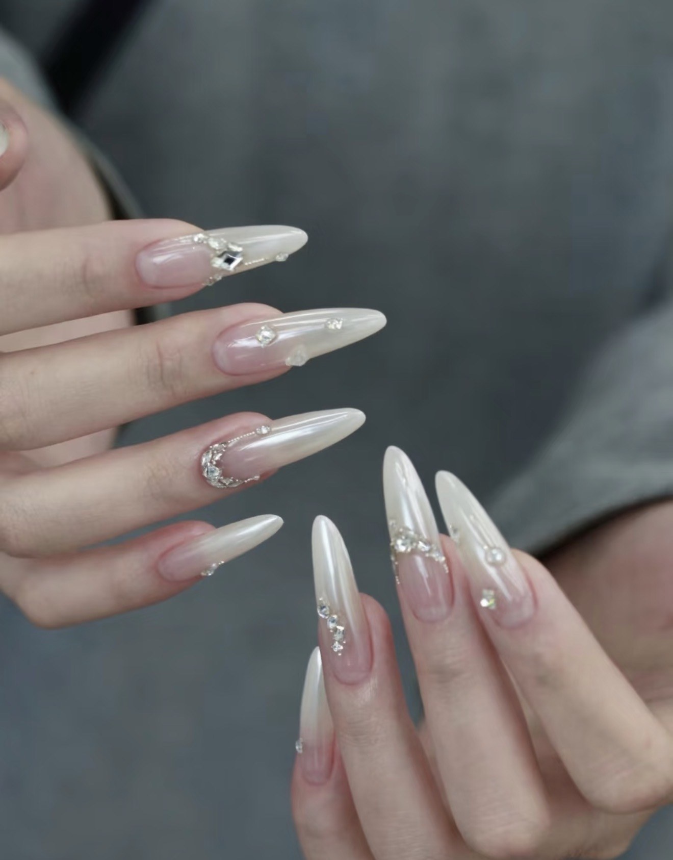 Pearl and crystal nail art by Pinkc Nail Beauty in Kepong